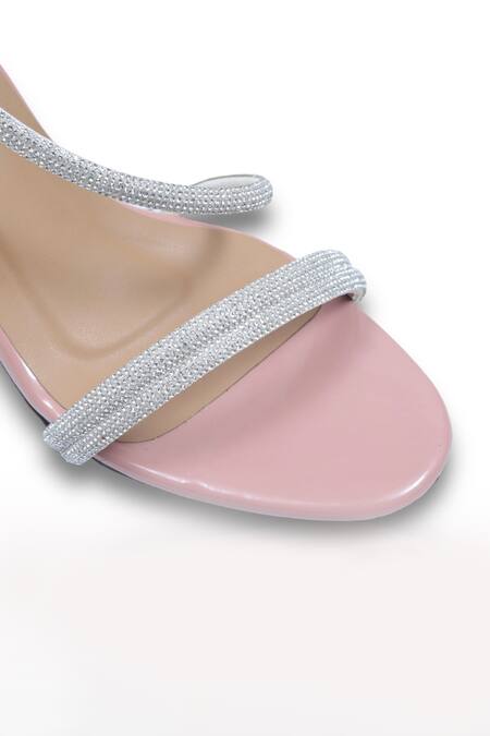 Shop Sana K luxurious Footwear Pink Rhinestones Ananya Strap Embellished Textured Heels Online at Aza Fashions Shop_Sana K luxurious Footwear_Pink Rhinestones Ananya Strap Embellished Textured Heels _Online_at_Aza_Fashions