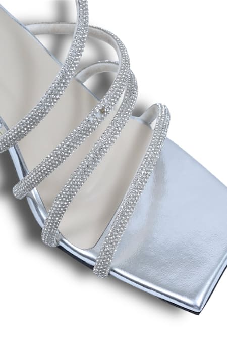 Sana K luxurious Footwear Silver Rhinestones Atmika Strap Studded Heels at Aza Fashions Sana K luxurious Footwear_Silver Rhinestones Atmika Strap Studded Heels _at_Aza_Fashions