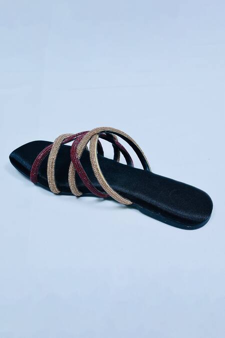 Buy Sana K luxurious Footwear Black Spring Rhinestone Strap Studded Flats Online at Aza Fashions Buy_Sana K luxurious Footwear_Black Spring Rhinestone Strap Studded Flats _Online_at_Aza_Fashions