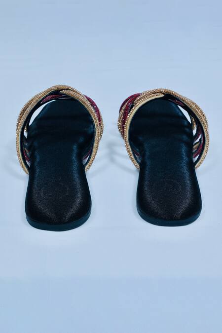 Buy Sana K luxurious Footwear Black Spring Rhinestone Strap Studded Flats Buy_Sana K luxurious Footwear_Black Spring Rhinestone Strap Studded Flats