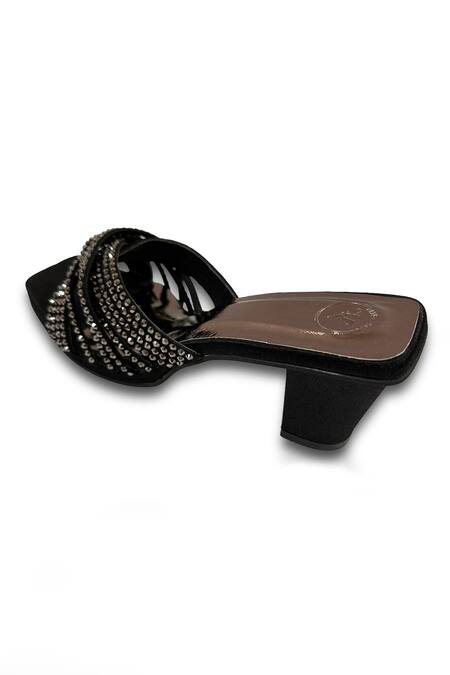 Buy_Sana K luxurious Footwear_Black Studs Julle Metallic Studded Heels _Online_at_Aza_Fashions