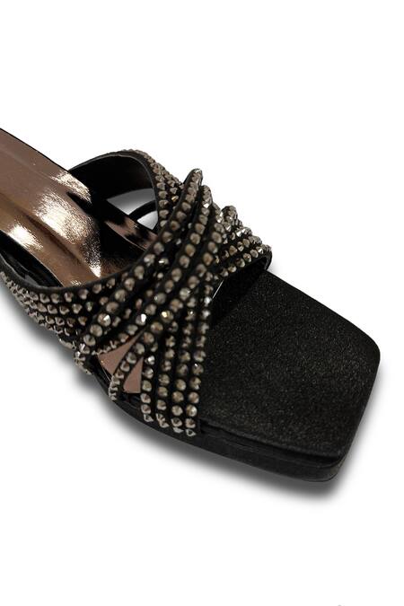 Shop_Sana K luxurious Footwear_Black Studs Julle Metallic Studded Heels _Online_at_Aza_Fashions