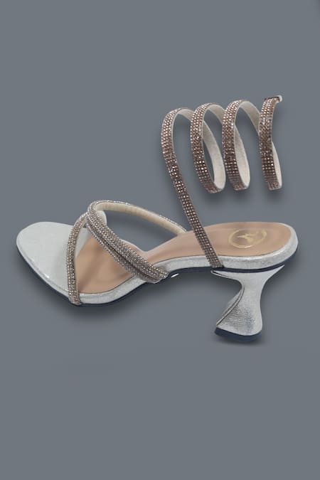Buy Sana K luxurious Footwear Gold Rhinestones Embellished Heels Online at Aza Fashions Buy_Sana K luxurious Footwear_Gold Rhinestones Embellished Heels _Online_at_Aza_Fashions