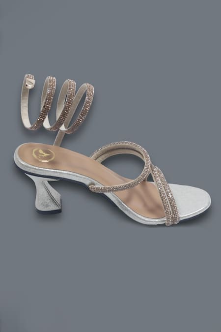 Shop Sana K luxurious Footwear Gold Rhinestones Embellished Heels Online at Aza Fashions Shop_Sana K luxurious Footwear_Gold Rhinestones Embellished Heels _Online_at_Aza_Fashions