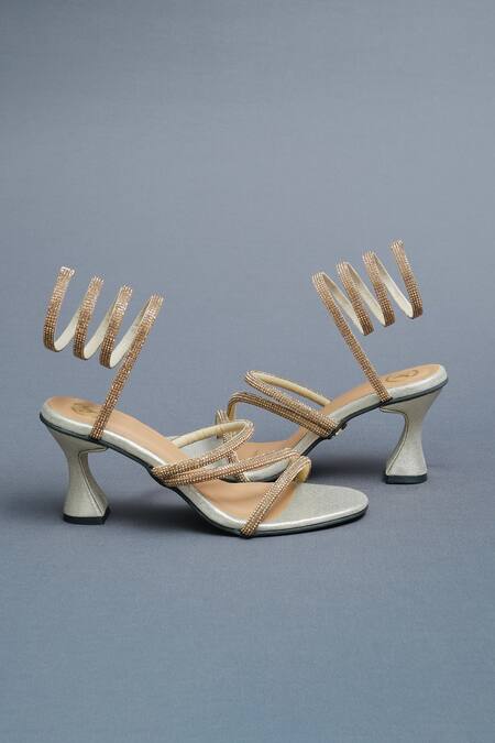 Buy Sana K luxurious Footwear Gold Rhinestones Embellished Heels Buy_Sana K luxurious Footwear_Gold Rhinestones Embellished Heels