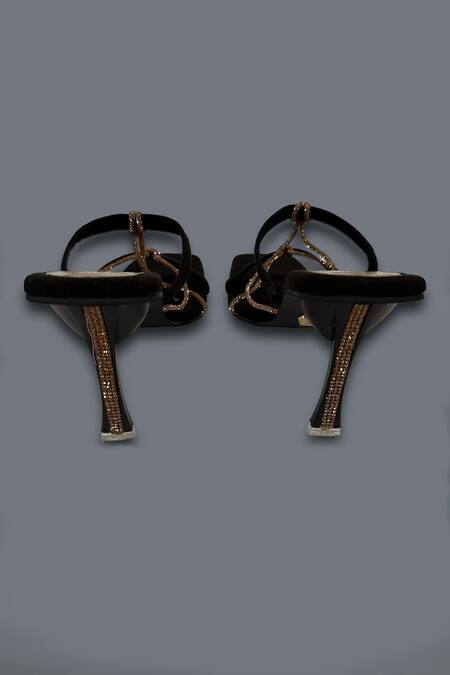 Sana K luxurious Footwear_Black Diamonds Strap Studded Knotted Heels _Online_at_Aza_Fashions