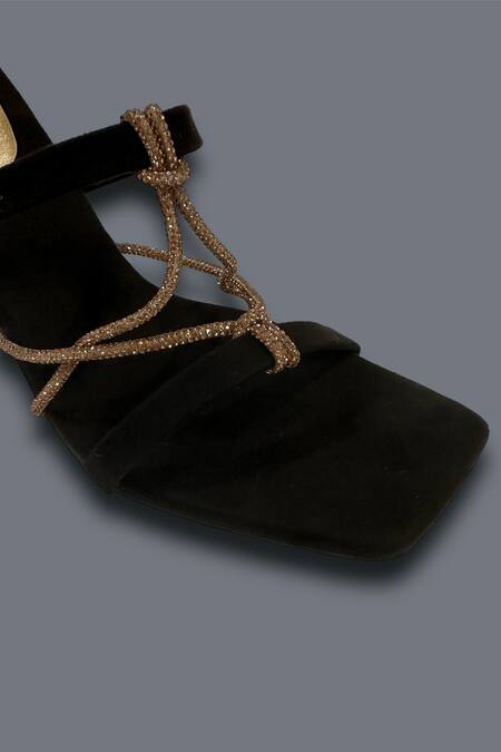 Buy_Sana K luxurious Footwear_Black Diamonds Strap Studded Knotted Heels _Online_at_Aza_Fashions