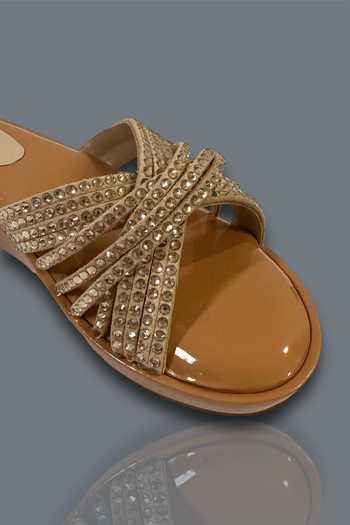 Buy Sana K luxurious Footwear Beige Diamonds Julle Strap Embellished Wedges Online at Aza Fashions Buy_Sana K luxurious Footwear_Beige Diamonds Julle Strap Embellished Wedges _Online_at_Aza_Fashions