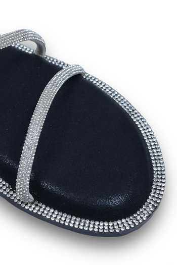 Shop_Sana K luxurious Footwear_Black Pillow Spring Rhinestone Strap Embellished Flats _Online_at_Aza_Fashions