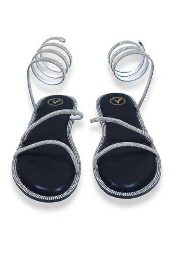 Sana K luxurious Footwear_Black Pillow Spring Rhinestone Strap Embellished Flats _at_Aza_Fashions