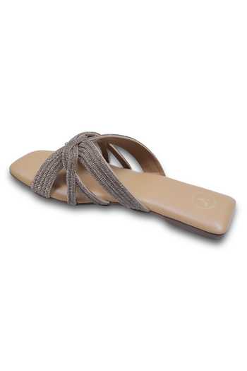 Sana K luxurious Footwear Beige Twister Rhinestone Strap Studded Flats Online at Aza Fashions Sana K luxurious Footwear_Beige Twister Rhinestone Strap Studded Flats _Online_at_Aza_Fashions