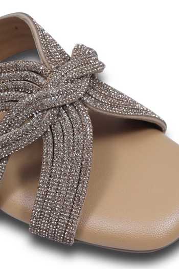 Shop Sana K luxurious Footwear Beige Twister Rhinestone Strap Studded Flats Online at Aza Fashions Shop_Sana K luxurious Footwear_Beige Twister Rhinestone Strap Studded Flats _Online_at_Aza_Fashions