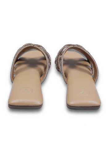 Sana K luxurious Footwear Beige Twister Rhinestone Strap Studded Flats at Aza Fashions Sana K luxurious Footwear_Beige Twister Rhinestone Strap Studded Flats _at_Aza_Fashions