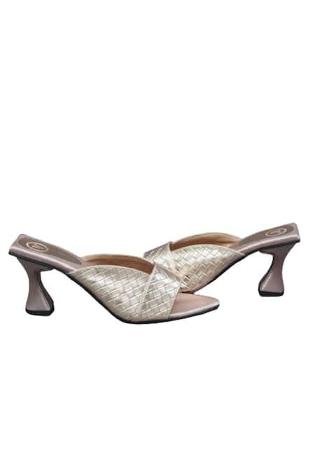 Buy_Sana K luxurious Footwear_Rose Gold Zara Textured Pattern Heels _Online_at_Aza_Fashions
