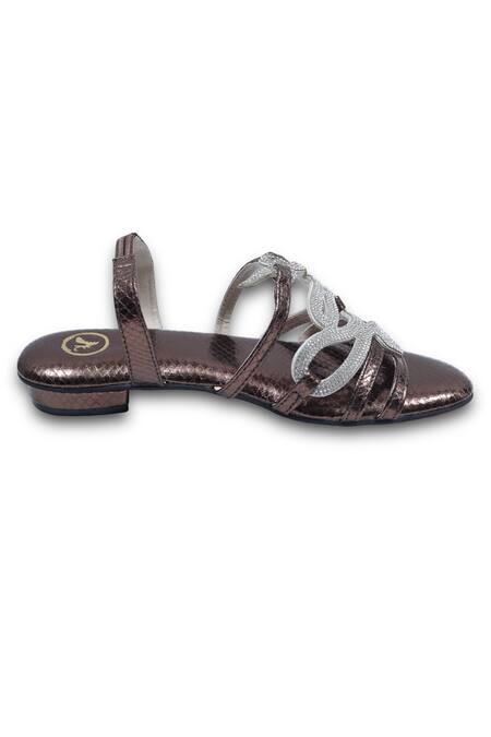 Shop_Sana K luxurious Footwear_Brown Zig Zag Flats _Online_at_Aza_Fashions