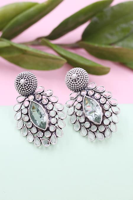 Sangeeta Boochra Green Gemstone Tear Drop Shaped Earrings 