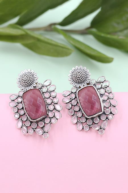 Sangeeta Boochra Pink Gemstone Embellished Earrings 