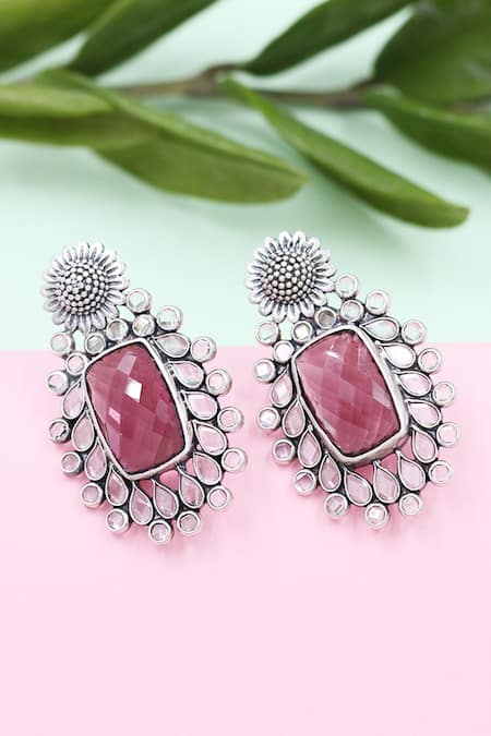 Sangeeta Boochra Pink Gemstone Hydro Embellished Earrings 