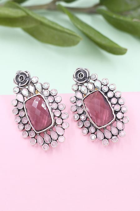 Sangeeta Boochra Pink Stone Studded Earrings 