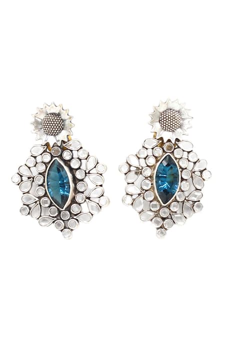 Sangeeta Boochra Blue Gemstone Hydro Studded Earrings 