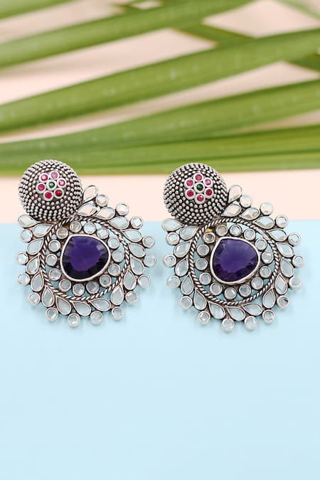 Sangeeta Boochra Blue Gemstone Hydro Gem Embellished Earrings 