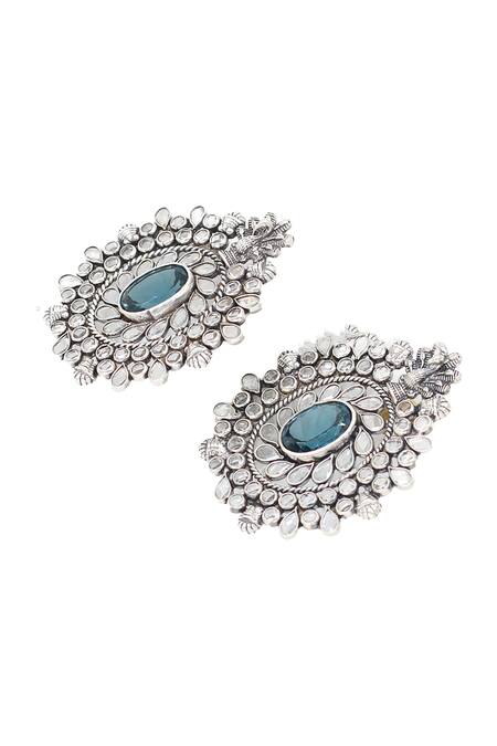 Sangeeta Boochra_Green Hydro Gem Stone Studded Earrings _Online_at_Aza_Fashions