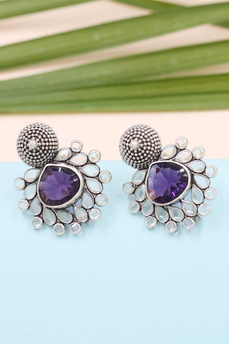 Sangeeta Boochra Blue Gemstone Hydro Gem Studded Earrings 