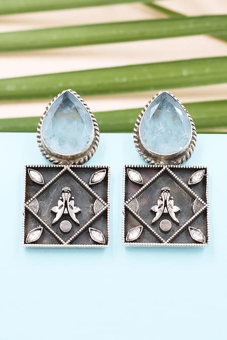 Sangeeta Boochra Blue Gemstone Tear Drop Shaped Earrings 