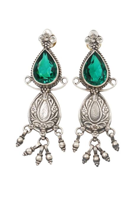 Sangeeta Boochra Green Gota Patti Tear Drop Carved Earrings Online at Aza Fashions Sangeeta Boochra_Green Gota Patti Tear Drop Carved Earrings _Online_at_Aza_Fashions