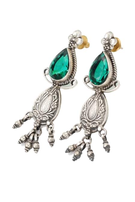 Buy Sangeeta Boochra Green Gota Patti Tear Drop Carved Earrings Online at Aza Fashions Buy_Sangeeta Boochra_Green Gota Patti Tear Drop Carved Earrings _Online_at_Aza_Fashions