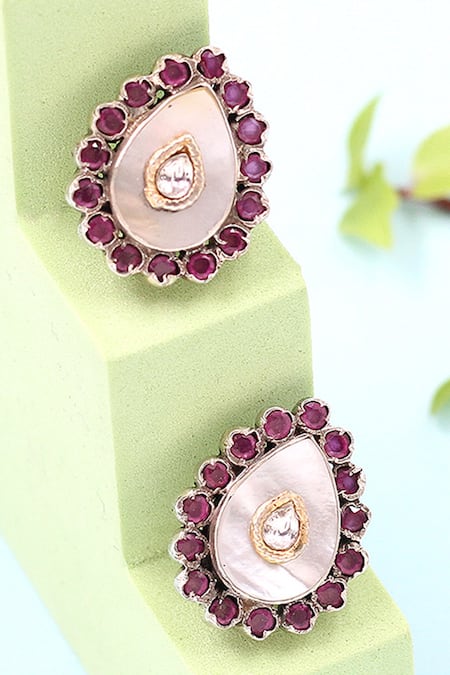 Sangeeta Boochra Purple Stone Embellished Stud Earrings 