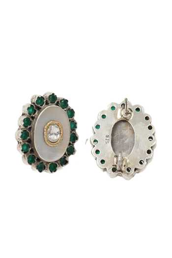 Shop Sangeeta Boochra Green Stones Hydro Embellished Stud Earrings at Aza Fashions Shop_Sangeeta Boochra_Green Stones Hydro Embellished Stud Earrings _at_Aza_Fashions