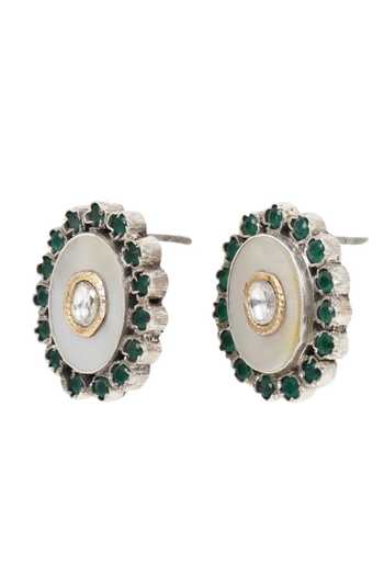 Sangeeta Boochra Green Stones Hydro Embellished Stud Earrings Online at Aza Fashions Sangeeta Boochra_Green Stones Hydro Embellished Stud Earrings _Online_at_Aza_Fashions