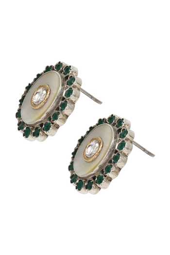 Shop Sangeeta Boochra Green Stones Hydro Embellished Stud Earrings Online at Aza Fashions Shop_Sangeeta Boochra_Green Stones Hydro Embellished Stud Earrings _Online_at_Aza_Fashions