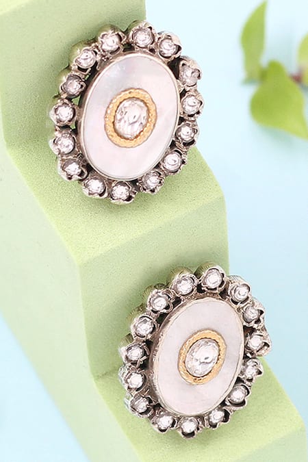 Sangeeta Boochra White Pearl Embellished Stud Earrings 