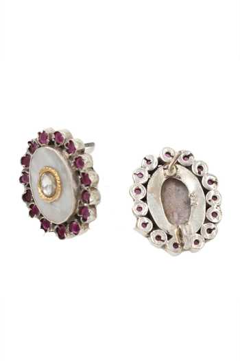 Shop Sangeeta Boochra Purple Stones Oval Shaped Earrings at Aza Fashions Shop_Sangeeta Boochra_Purple Stones Oval Shaped Earrings _at_Aza_Fashions
