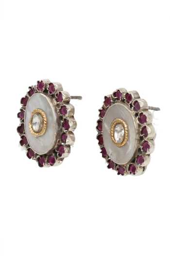 Sangeeta Boochra Purple Stones Oval Shaped Earrings Online at Aza Fashions Sangeeta Boochra_Purple Stones Oval Shaped Earrings _Online_at_Aza_Fashions