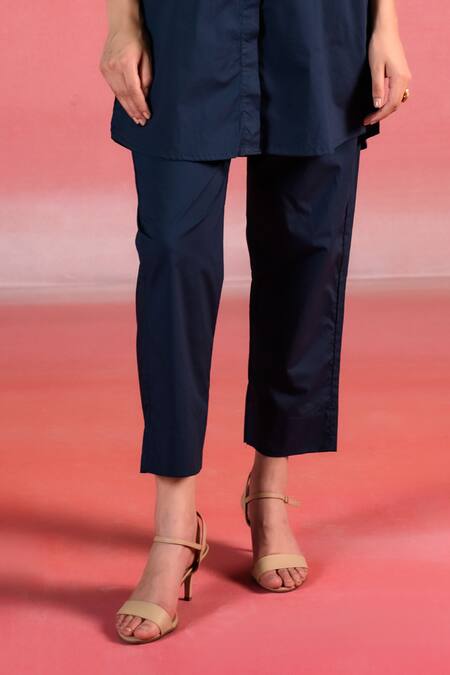 Kameez Blue Poplin Embroidery Thread Collar Bloom Shirt And Pant Set Online at Aza Fashions Kameez_Blue Poplin Embroidery Thread Collar Bloom Shirt And Pant Set_Online_at_Aza_Fashions