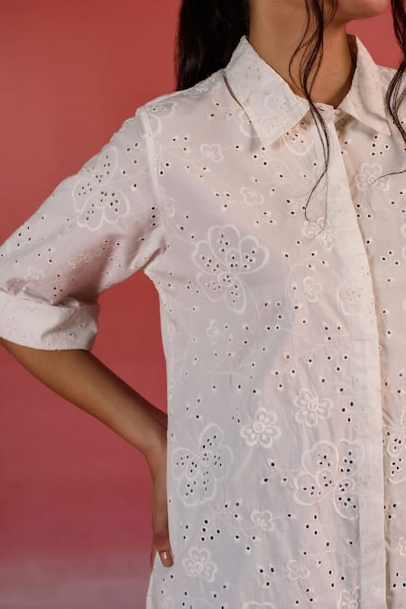 Buy Kameez Pink Poplin Embroidery Thread Collar Moonlit Floral Cutwork Shirt Online at Aza Fashions Buy_Kameez_Pink Poplin Embroidery Thread Collar Moonlit Floral Cutwork Shirt_Online_at_Aza_Fashions