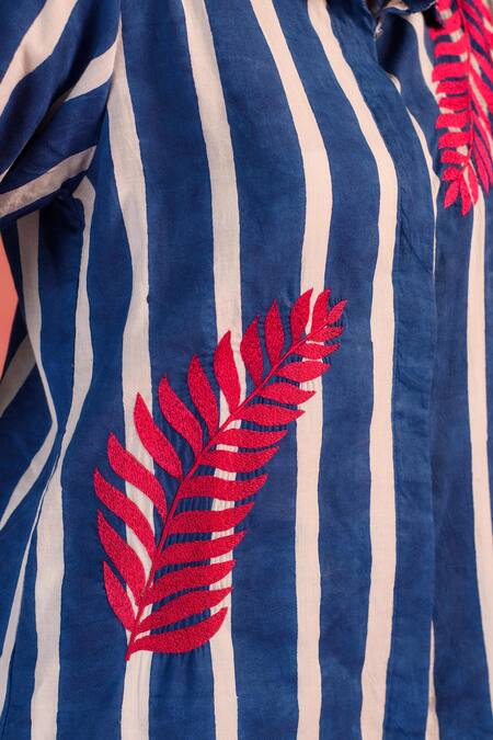 Buy Kameez Blue Cotton Printed Stripe Collar Marine Shirt And Pant Set Buy_Kameez_Blue Cotton Printed Stripe Collar Marine Shirt And Pant Set