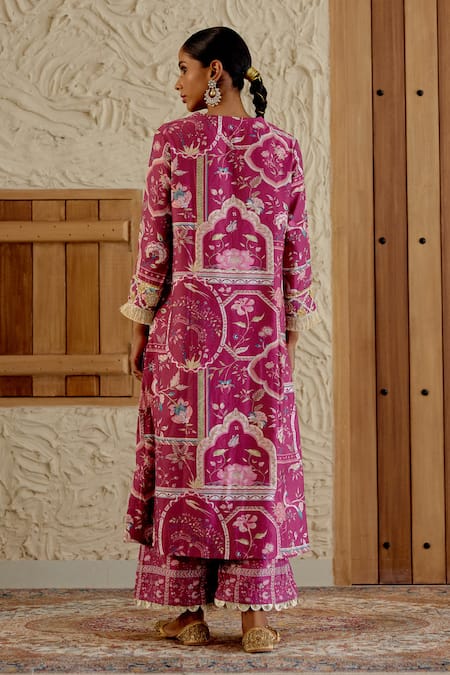 Sage Saga Floral Print Kurta Palazzo Set 