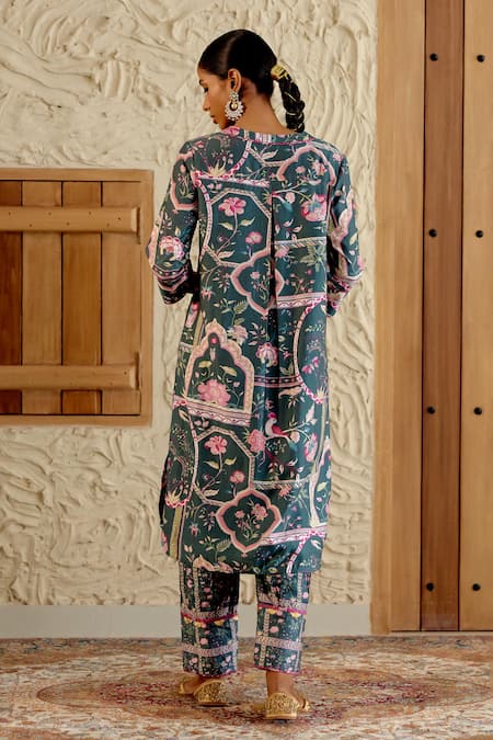 Sage Saga Morni Mughal Floral Print Kurta Salwar Set 