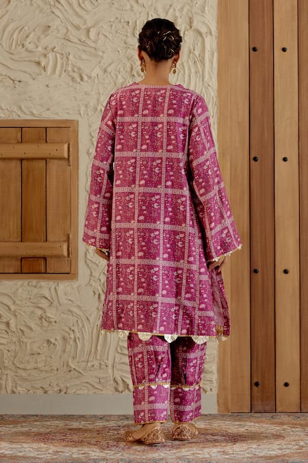 Sage Saga Floral Tile Print Kurta With Salwar 