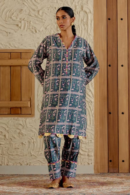 Sage Saga Morni Floral Tile Print Kurta With Salwar 