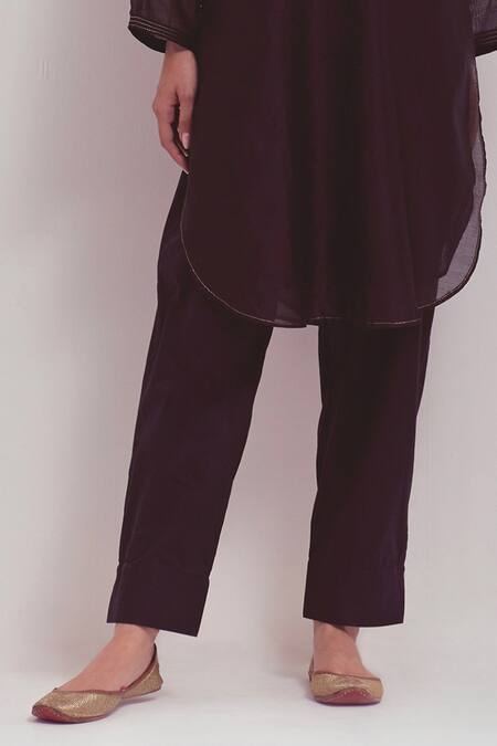 Shikha Malik Black Cotton Zari Mandarin Collar Plain Curved Hem Kurta And Pant Set Online at Aza Fashions Shikha Malik_Black Cotton Zari Mandarin Collar Plain Curved Hem Kurta And Pant Set _Online_at_Aza_Fashions