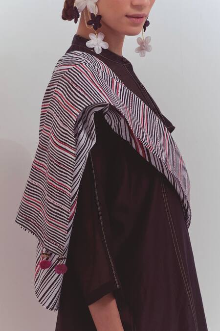 Shop Shikha Malik Black Silk, Chanderi Embroidery Mandarin Collar Overlap Panel Kurta Online at Aza Fashions Shop_Shikha Malik_Black Silk, Chanderi Embroidery Mandarin Collar Overlap Panel Kurta _Online_at_Aza_Fashions