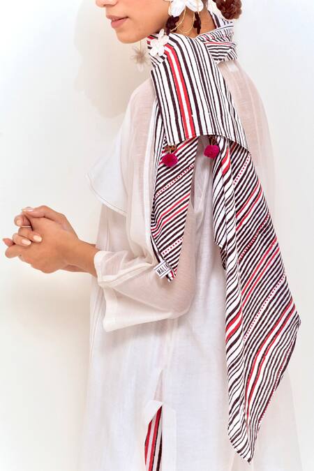 Shikha Malik White Silk, Chanderi Embroidery Mandarin Collar Overlap Side Panel Kurta at Aza Fashions Shikha Malik_White Silk, Chanderi Embroidery Mandarin Collar Overlap Side Panel Kurta _at_Aza_Fashions