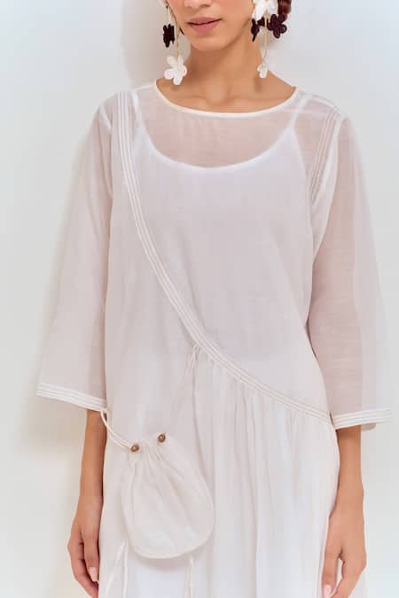 Buy Shikha Malik White Silk, Chanderi Zari Round Neck Front Gather Kurta Online at Aza Fashions Buy_Shikha Malik_White Silk, Chanderi Zari Round Neck Front Gather Kurta _Online_at_Aza_Fashions