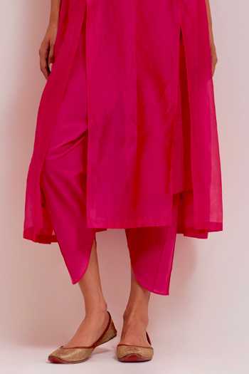 Buy Shikha Malik Pink Silk, Chanderi, Cotton Round Neck Front Slit Kurta Dhoti Pant Set Online at Aza Fashions Buy_Shikha Malik_Pink Silk, Chanderi, Cotton Round Neck Front Slit Kurta Dhoti Pant Set _Online_at_Aza_Fashions
