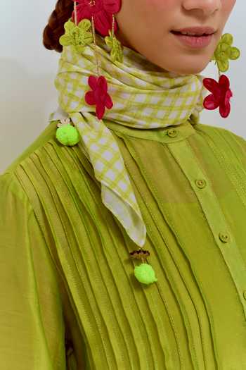Buy_Shikha Malik_Green Silk, Chanderi Embroidery Mandarin Collar Pintuck Bodice Kurta 